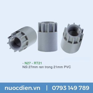 Nối 27mm  ren trong 21mm  PVC