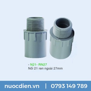 Nối 21mm ren ngoài 27mm PVC